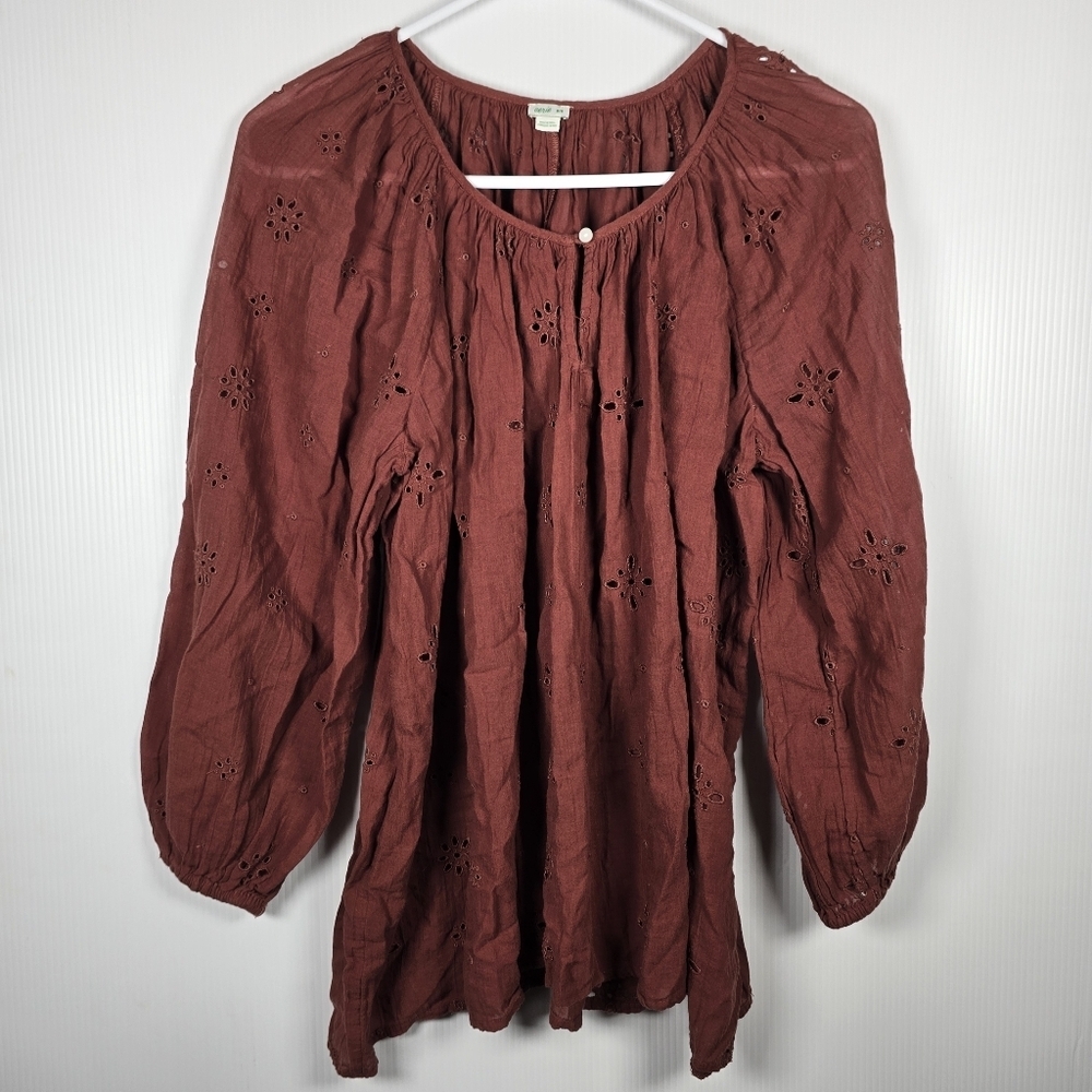 aerie Rust Eyelet Peasant Blouse